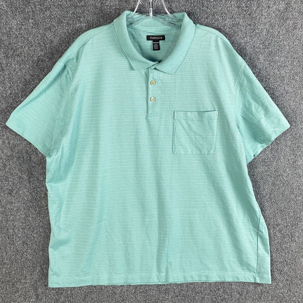 Van‎ Heusen Polo Shirt Men's XXL 2XL Short Sleeve Light Blue Cotton Blend Adults